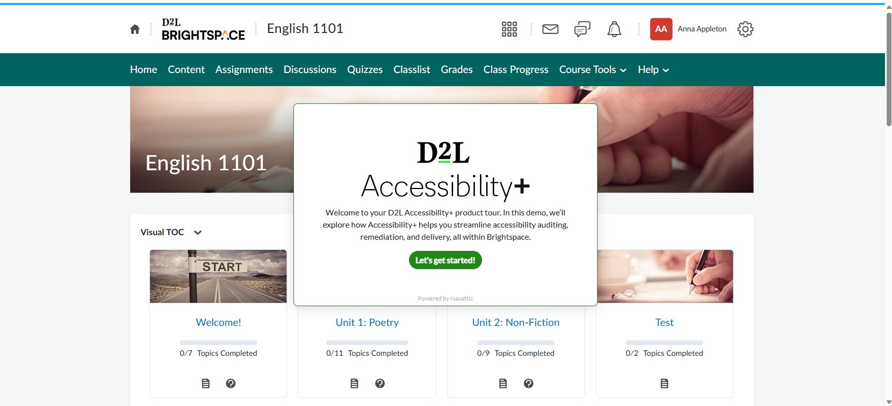 D2L Accessibility+ tour