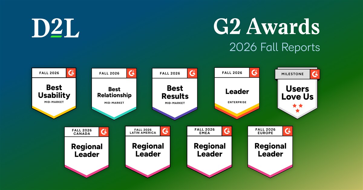 D2L og G2 Awards 2026 Fall Reports: badges til D2L Brightspace