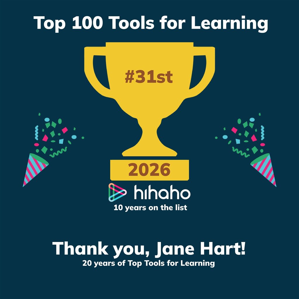 hihaho nr. 31 på Top 100 Tools for Learning 2026 - tak til Jane Hart